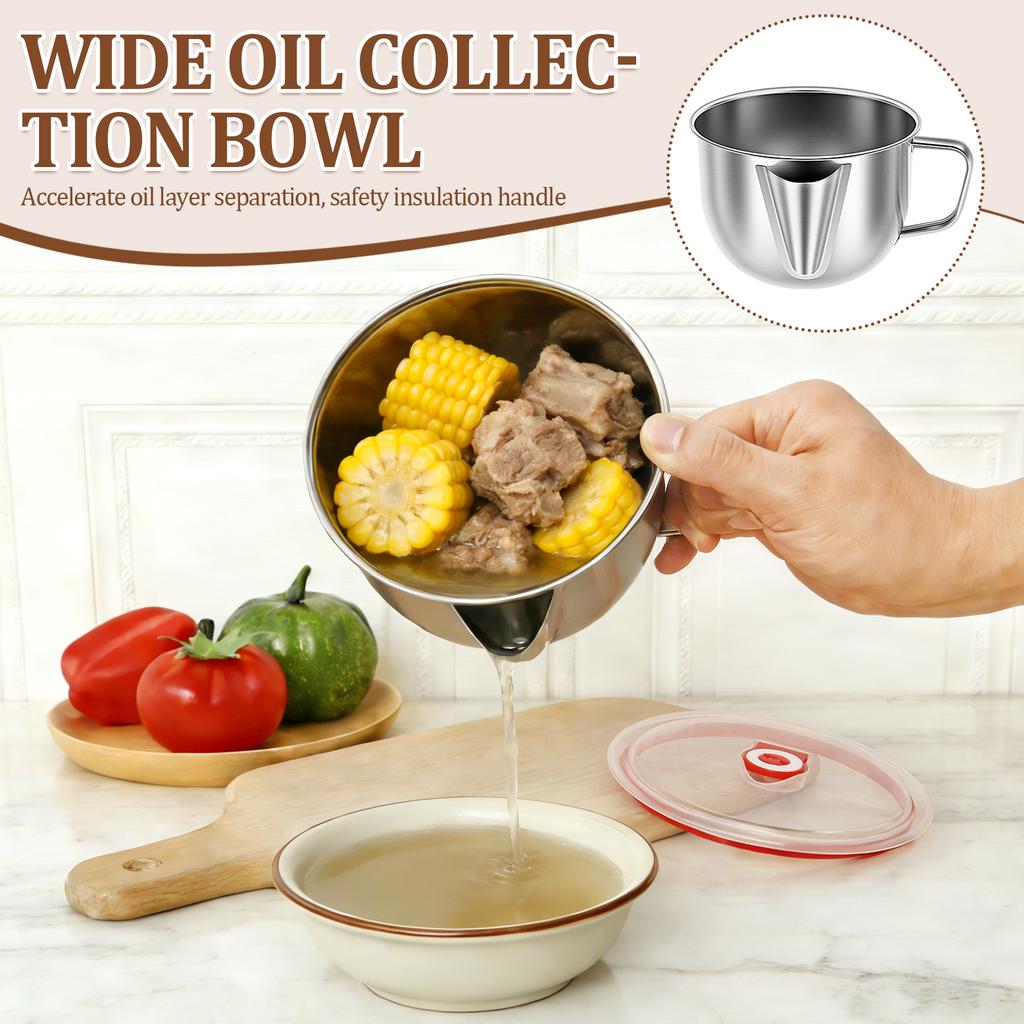 Oil Soup Seperator Stainless Steel Gravy Separator with Lid Multi-purpose Oil Filter Heat Resistant Fat Separator for Kitchen