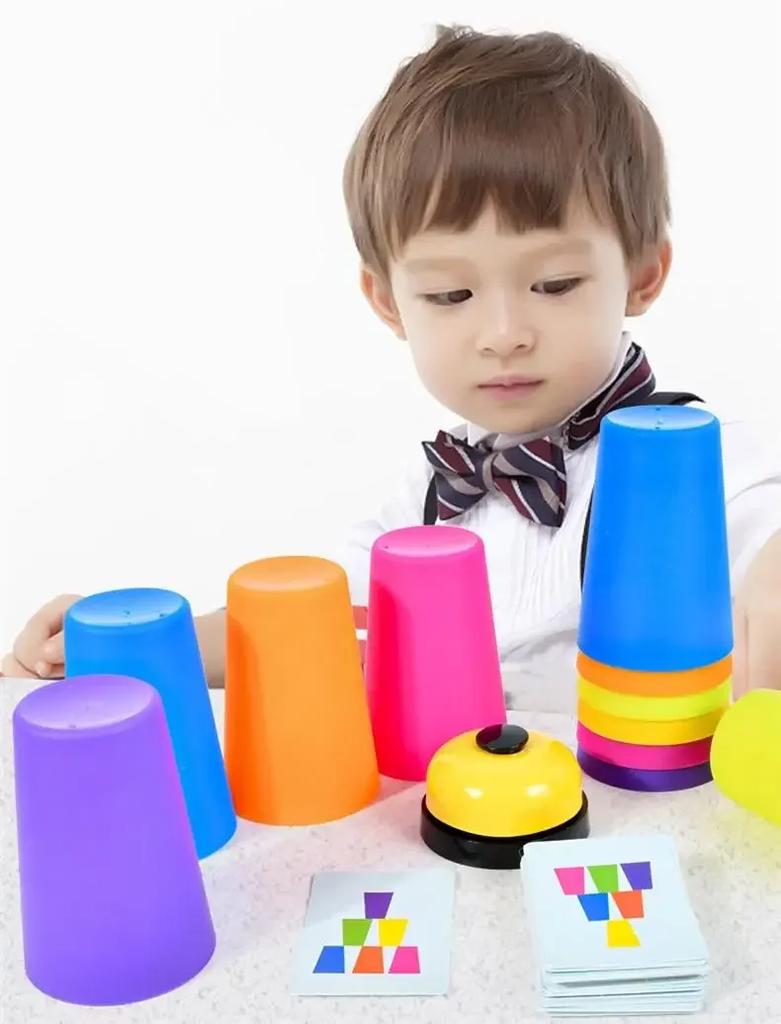 Montessori Toys Mini Stack Cup Game With Card Educational Intellectual Enlightenment Color Cognition Logic Training Children