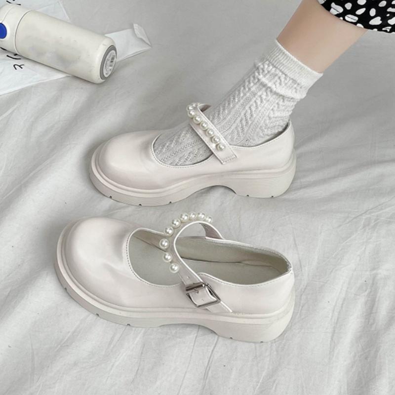 Spring and Summer Round Toe Square Heel Casual Party High Heels New Fashion Pearl Decorated Elegant Women's Shoes Zapatos Mujer