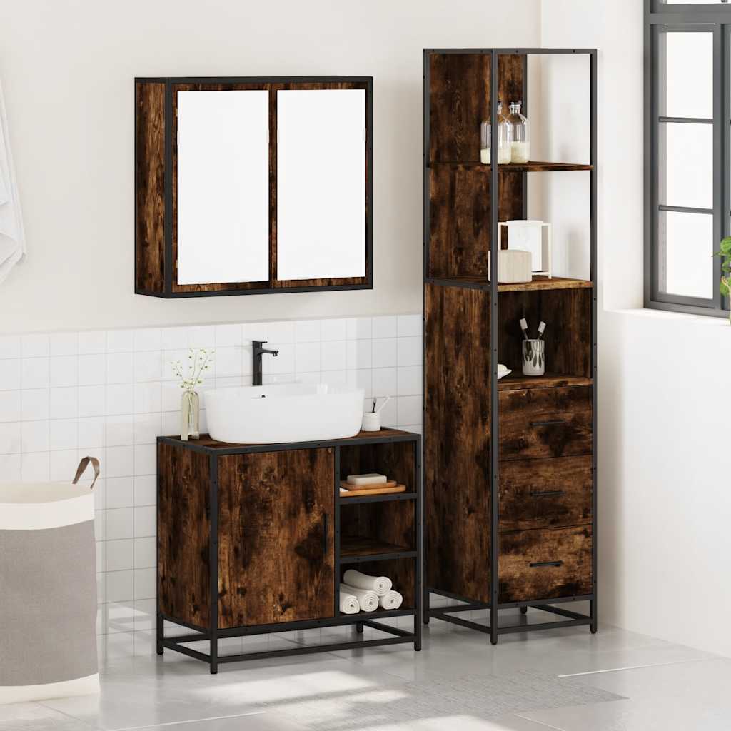 3 piece bathroom furniture set smoked oak wood based panel