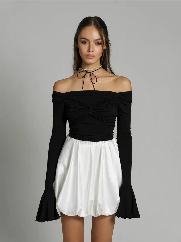 Wiosenno-letni damski top wyszczuplający z odkrytymi ramionami i falbanką – styl influencerki