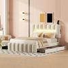 140 X 200cm Large Storage Capacity Upholstered Bed with LED Light Strip USB 4 Drawers Headboard Ergonomic Design Velvet Cover Teen Bed Home