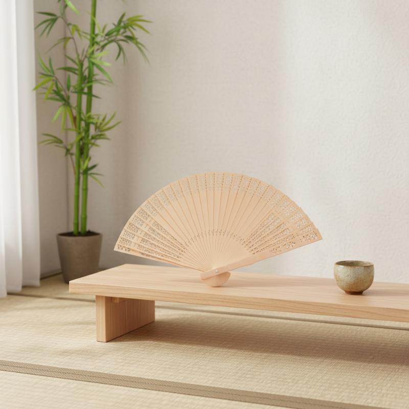 Bamboo Folding Hand Fan Vintage Hollow Carved Wooden Chinese Style Retro Cooling Gift for Women Festival Banquet Prom