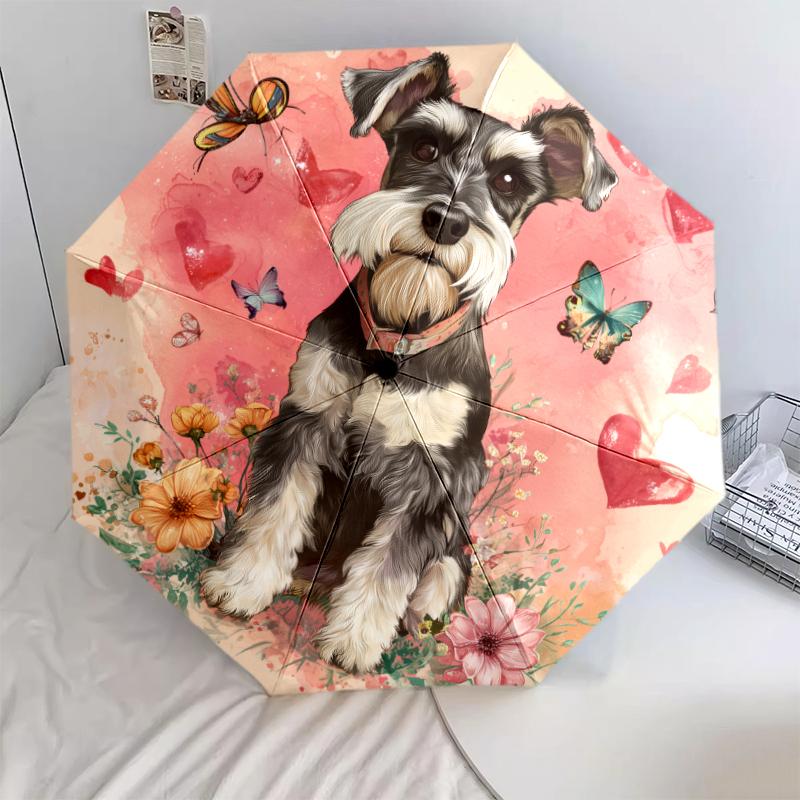 Pink Schnauzer Pattern, Automatic Folding Umbrella, Portable and Foldable Design, 8 Ribs, a Christmas or Birthday Gift.
