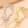 Elegant Titanium Steel Leaf & Thorn Open Ring for Women - Fresh Forest Style