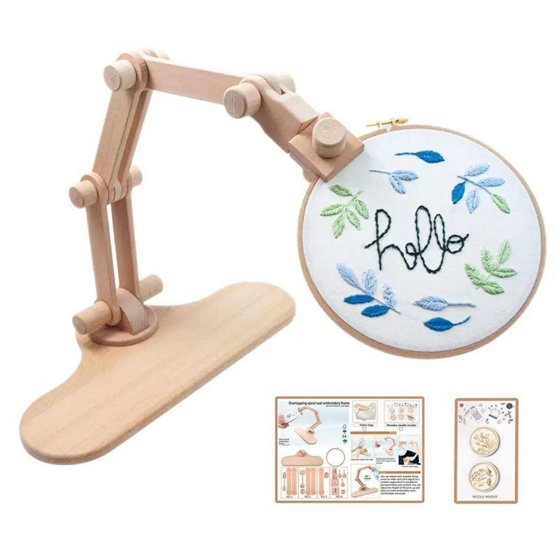

Aug. 360 Rotation Adjustable Embroidery Hoop Holder Wooden Embroidery Desktop Stand Crossstitch Rack Frame Diysewing No Cloth