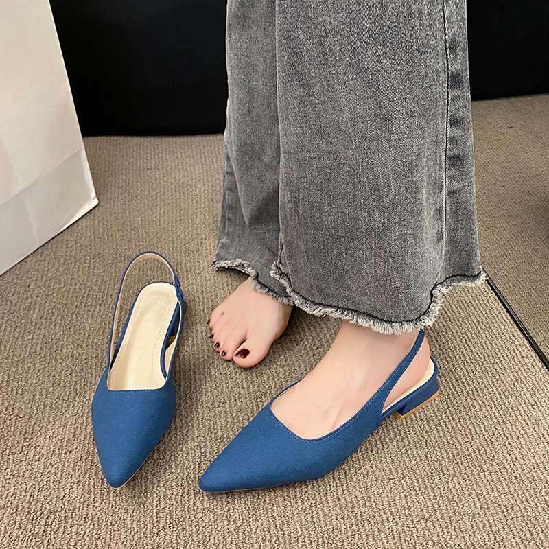 

Новые французские босоножки с острым носком на толстом каблуке 35 синий