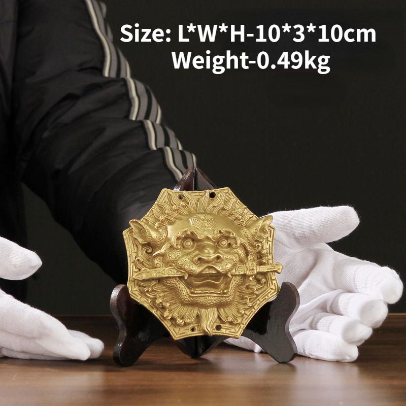 

Лев Укус Меч Желтая Бронзовая Медаль Багуа Зеркало Окно Ворота Фен Шуй Лев Тигр Голова Глотающий Зверь Руй Зверь Украшение