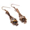 Tiger's Eye 999 Copper Wire Wrapped Earrings, Handmade Gemstone Earrings, Gift For Mom Antique Jewelry