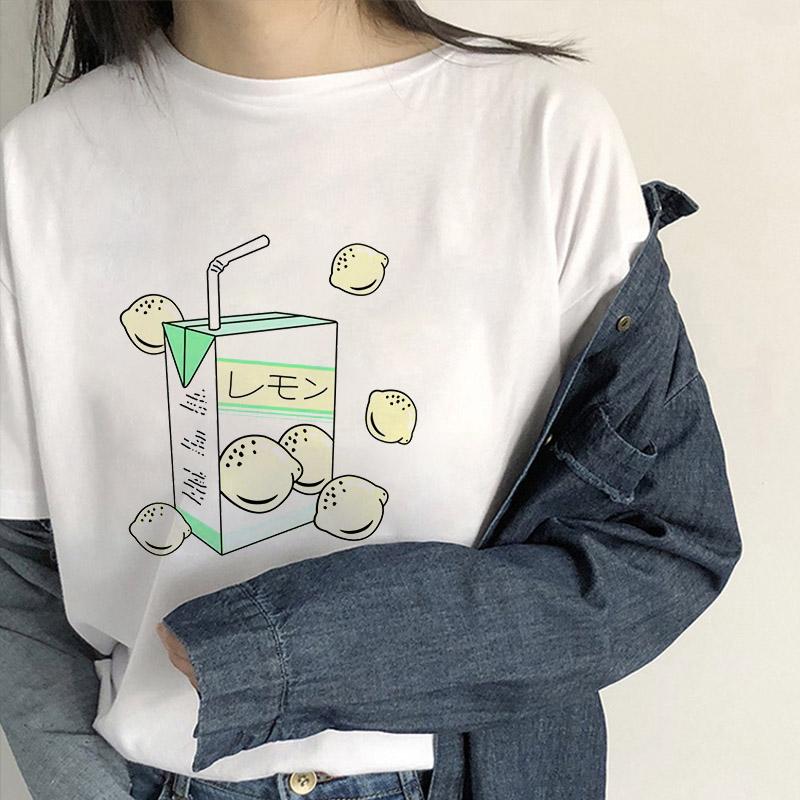 

2025 Summer Streetwear Women Oversized T-Shirt Femme Graphic Fashion Drink Box Cute O-Neck White Tee Shirt Tops XXXL білий