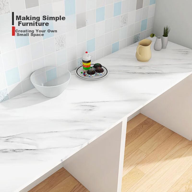 FOOJO Kitchen Oil-Proof Sticker, Self-Adhesive Waterproof Wall Sticker, Stove Countertop Cabinet Door, 60cm*5m, Marble Pattern, Jazz White