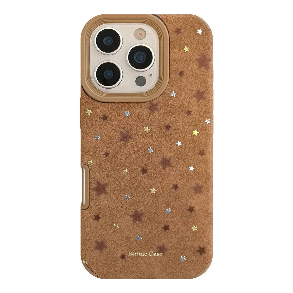 Gilt Stars Are Suitable for Iphone17promax Apple 16 Mobile Phone Case 15 Autumn and Winter Retro Brown 13 Leather 11 Soft Shell