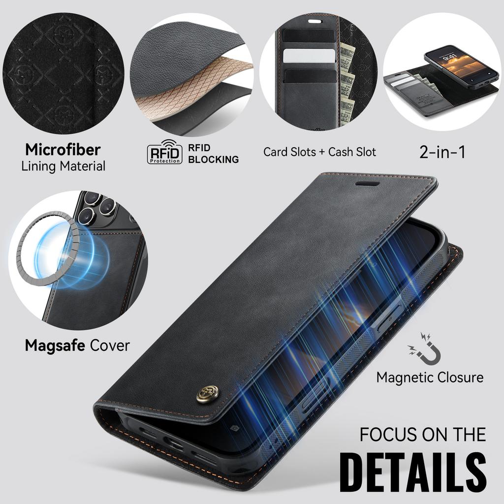 For iPhone 17 Pro Case CASEME C49 Compatible with MagSafe RFID Blocking Detachable Wallet Leather Phone Cover
