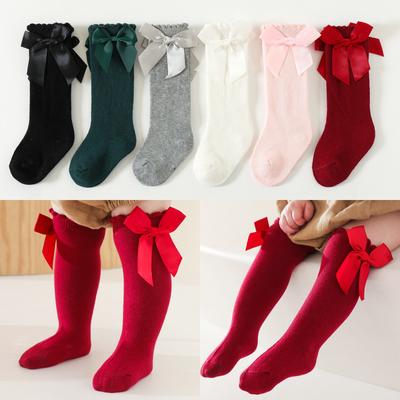 Ropa de Verano para Bebé Niños Pequeños Niñas Lazo Grande Hasta la Rodilla Largo Algodón Suave Encaje Calcetines para Bebé Lazo Calcetines de Navidad