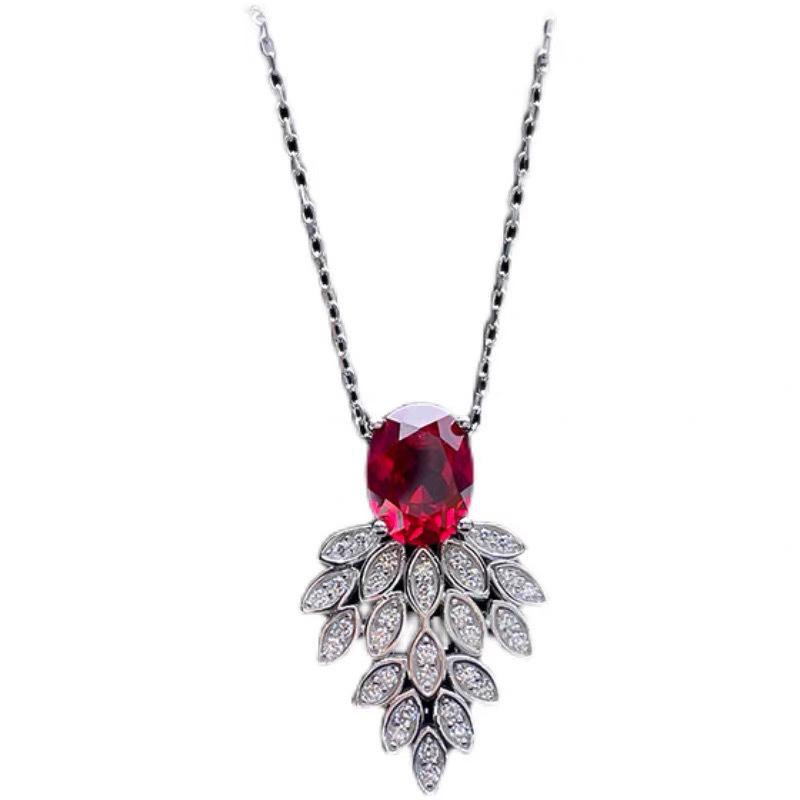 Elegant Ruby Collarbone Necklace and Cubic Zirconia Earrings Set for Women - Perfect for Luxury Banquets and Brides