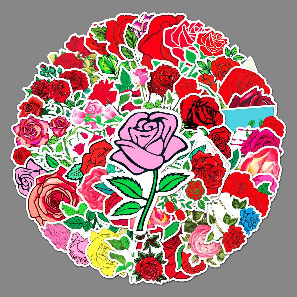 50 Rosen Doodle Persönlichkeit Kleine Frische Pflanze Blumen DIY Skateboard Koffer Aufkleber Wasserdicht