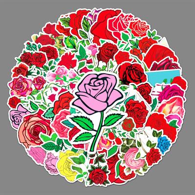 50 Roses Doodle Personality Small Fresh Plant Flowers DIY Skateboard Suitcase Stickers Waterproof