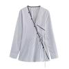 Za2024 Summer New Product Women's Clothes Asymmetric Long Sleeves Stripes Kimono Coat Shirt 2010782 064