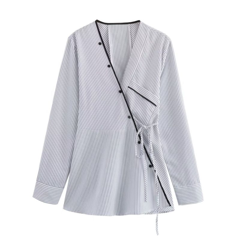 Za2024 Summer New Product Women's Clothes Asymmetric Long Sleeves Stripes Kimono Coat Shirt 2010782 064