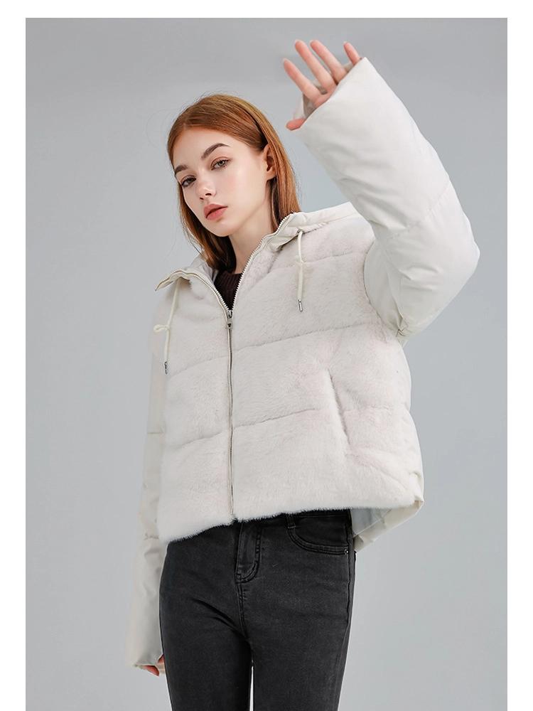 Winter Short Hooded Lamb Wool Stitching Warm Down Jacket