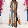 Women Plus Size Scoop Neck Strappy Sleeveless Geometric Printed A Line Long Dress
