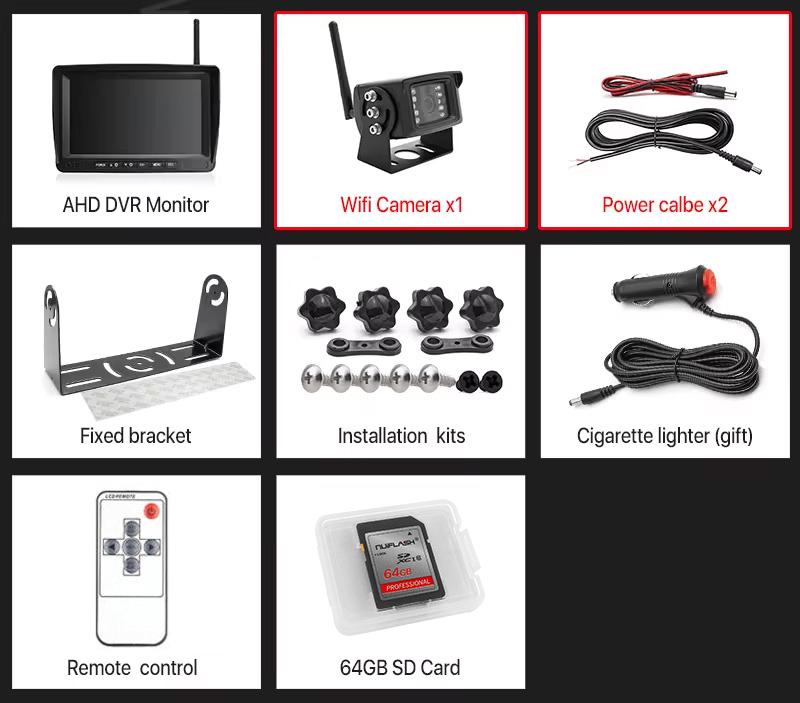 AHD 1080P Digital Wireless DVR Recorder Reverse Backup Camera with 7 Inch WiFi Monitor For Truck/Trailer/Bus/RV/Pickups/Trailer