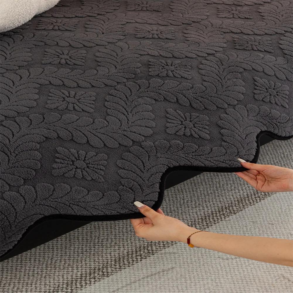 Vintage High-end Straight Sofa Cushion Autumn and Winter Plush Leather Sofa Special Cushion Fixed Anti-slip Cover Cover Cloth