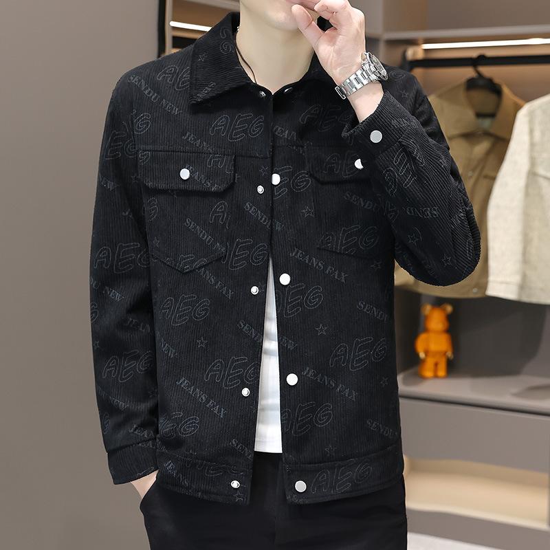 

Мужская повседневная куртка с лацканами в весенне-осеннем стиле, повседневная куртка с принтом в деловом стиле L чёрный