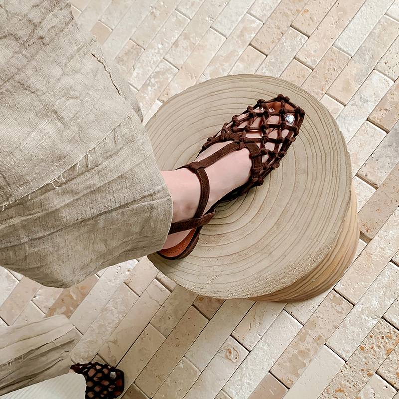 Krazing Pot Flock Summer Size 40 High Quality Slip on French Chic Thick Low Heels Sexy Lady Women Square Toe Sandals