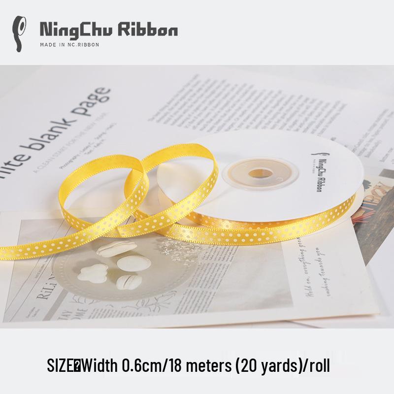 0.6cm Polka Dot Satin Ribbon for Gift Wrapping and DIY Crafts with Flower Bouquet Design