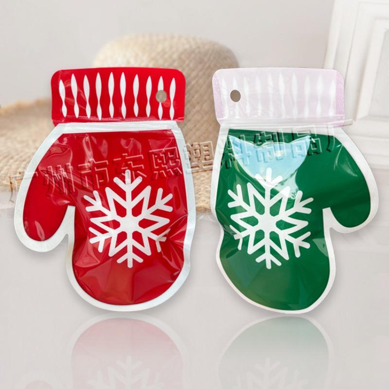 10Pcs Christmas Plastic Candy Bags Snowman Santa Claus Socks Gloves Gift Cookie Bags Christmas Party Favor Gift Decor Supplies