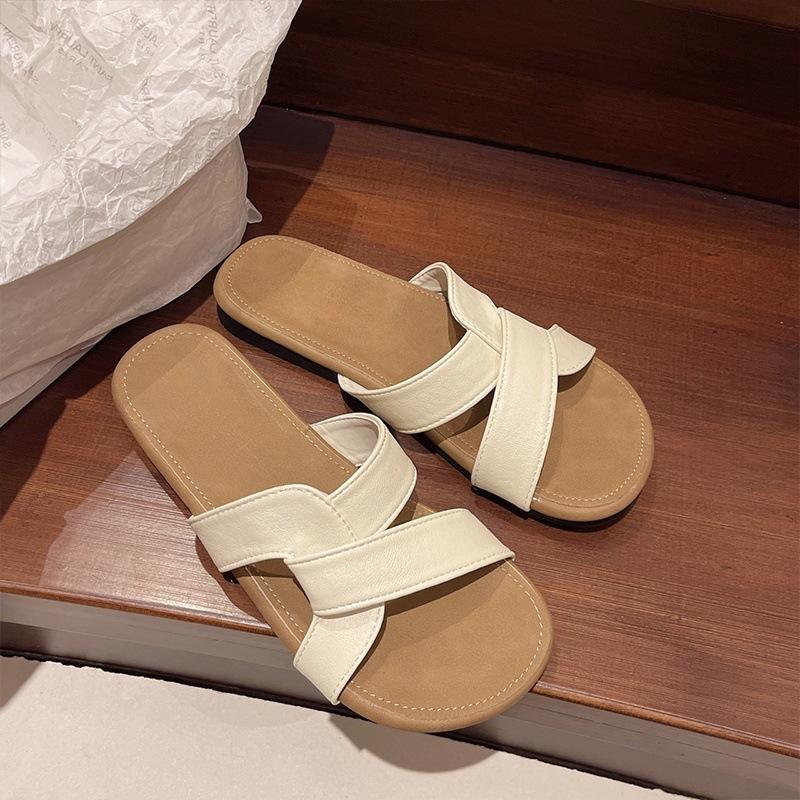 Shoes Cross with Slippers Women's Summer 2025 New French Retro Style Casual Flat Beach