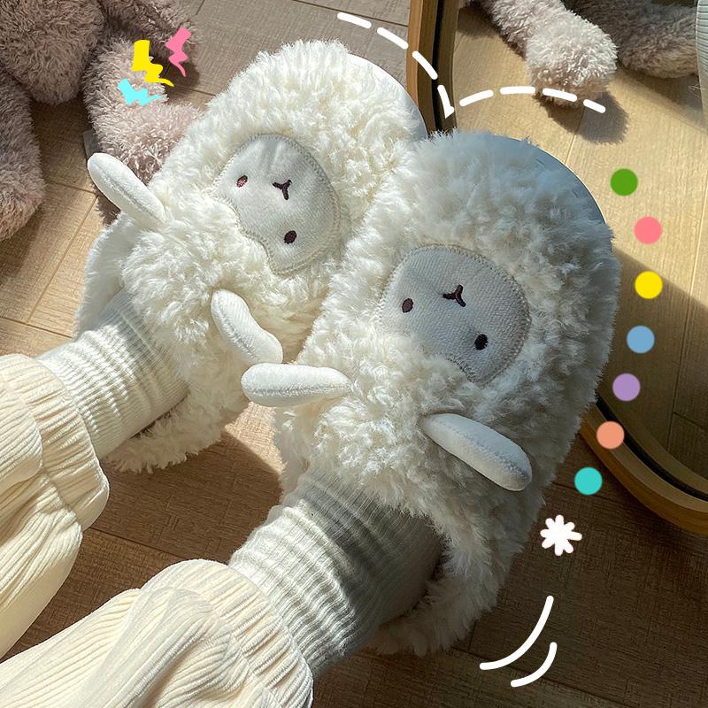 Tecknad Får Dam Hemma Tofflor Plysch Varma Platta Slides Andningsbara Bekväma Halkfria Tofflor Inomhus Utomhus Herr Casual Tofflor
