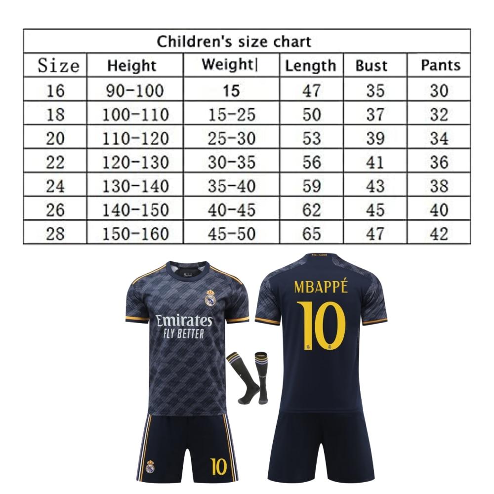 Real Madrid Mbappe Kids Soccer Jersey Training T-Shirt Sports Wear Black Polyester
