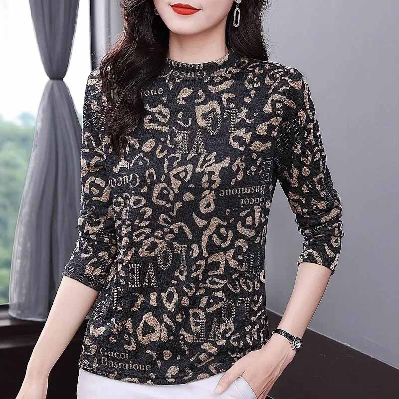Padded T-shirt Women Autumn and Winter Warm Warm Half Turtleneck  Ing Shirt Large Size Slim Pullover Tops