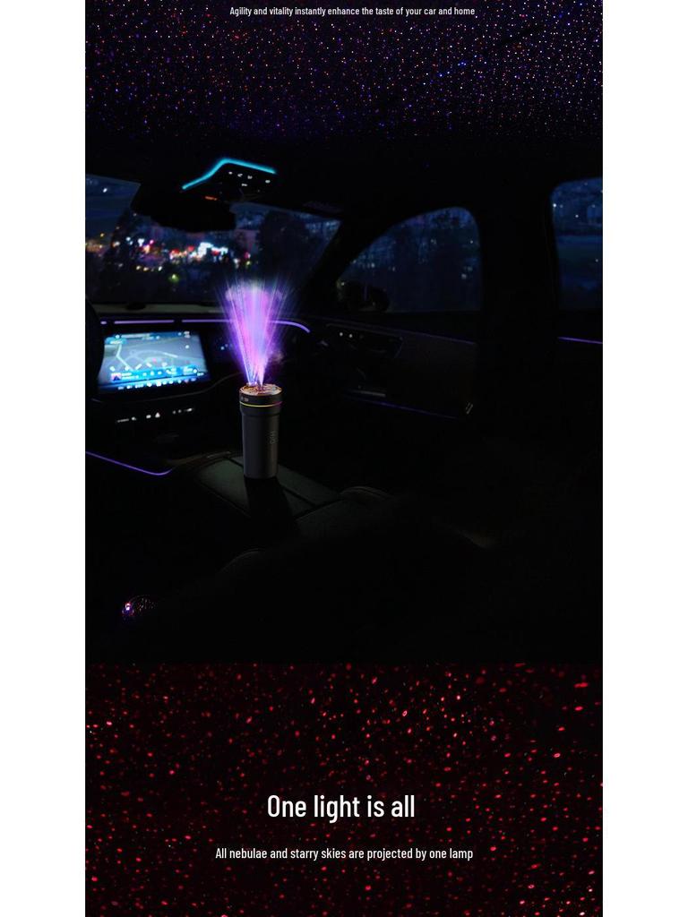 Kreativer USB-Mini-Luftbefeuchter mit Sternenhimmelprojektion, Start-Stopp-Funktion und buntem Atmosphärenlicht.