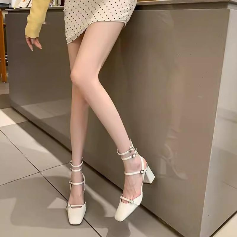 Fashion Luxury Sandals for Women 2025 Summer New High Heeled Sandal Fashion French Square Toe Moller Shoes for Women Leather Party Pumps