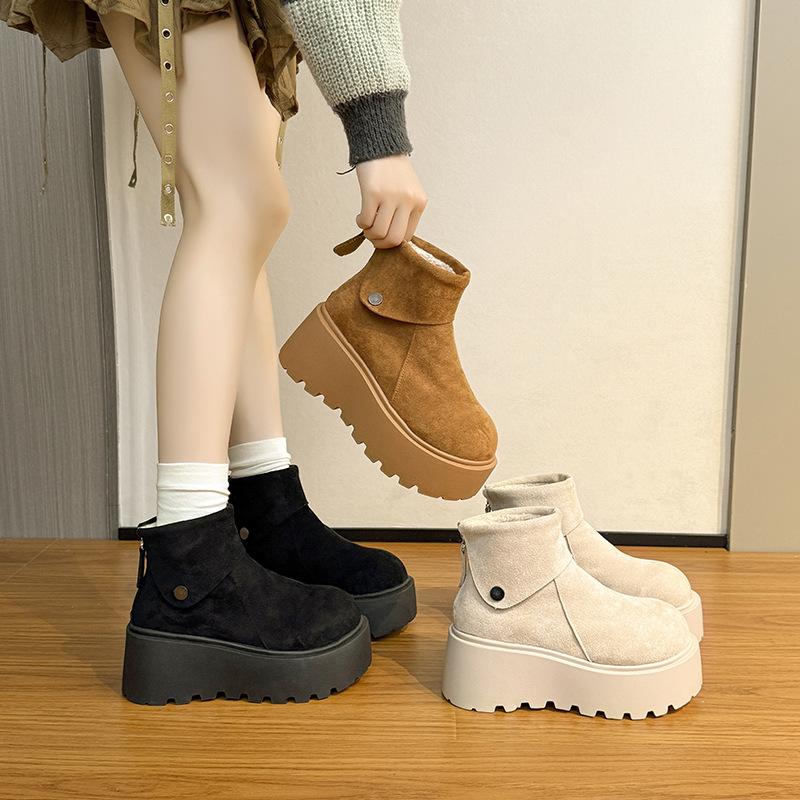 Women's Large Size Thickened Winter Warm Fur One Snow Boots Thickened Lining Ankle Boots Non-slip Hiking Sports Big Head Cotton Shoes