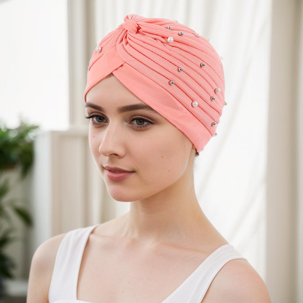 Stilvolles plissiertes Perlen-Kopftuch-Wickeltuch in Wassermelone