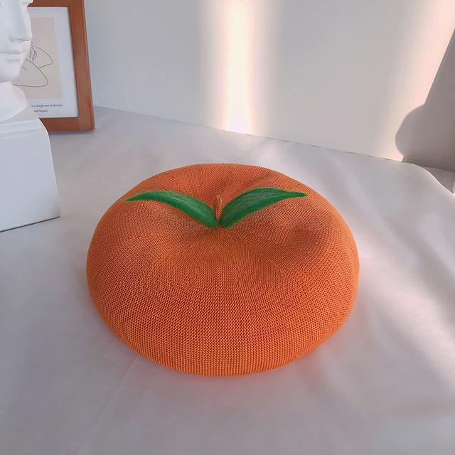 Women's Beret Handmade DIY Fruit Green Apple Painter Hat Cute Girl Little Leaf Woolen Hat Autumn and Winter Outdoor Warm Beanie