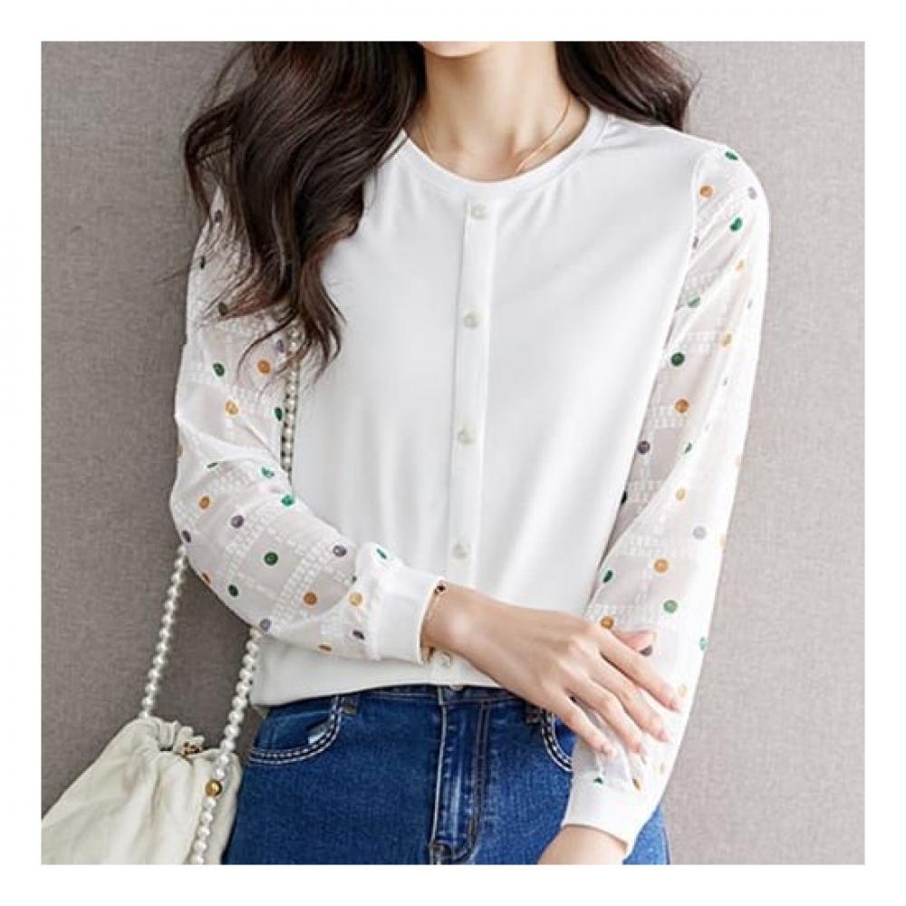 Navava Trendy DoT PoinT Round Neck Long Sleeve T shirT nT1379