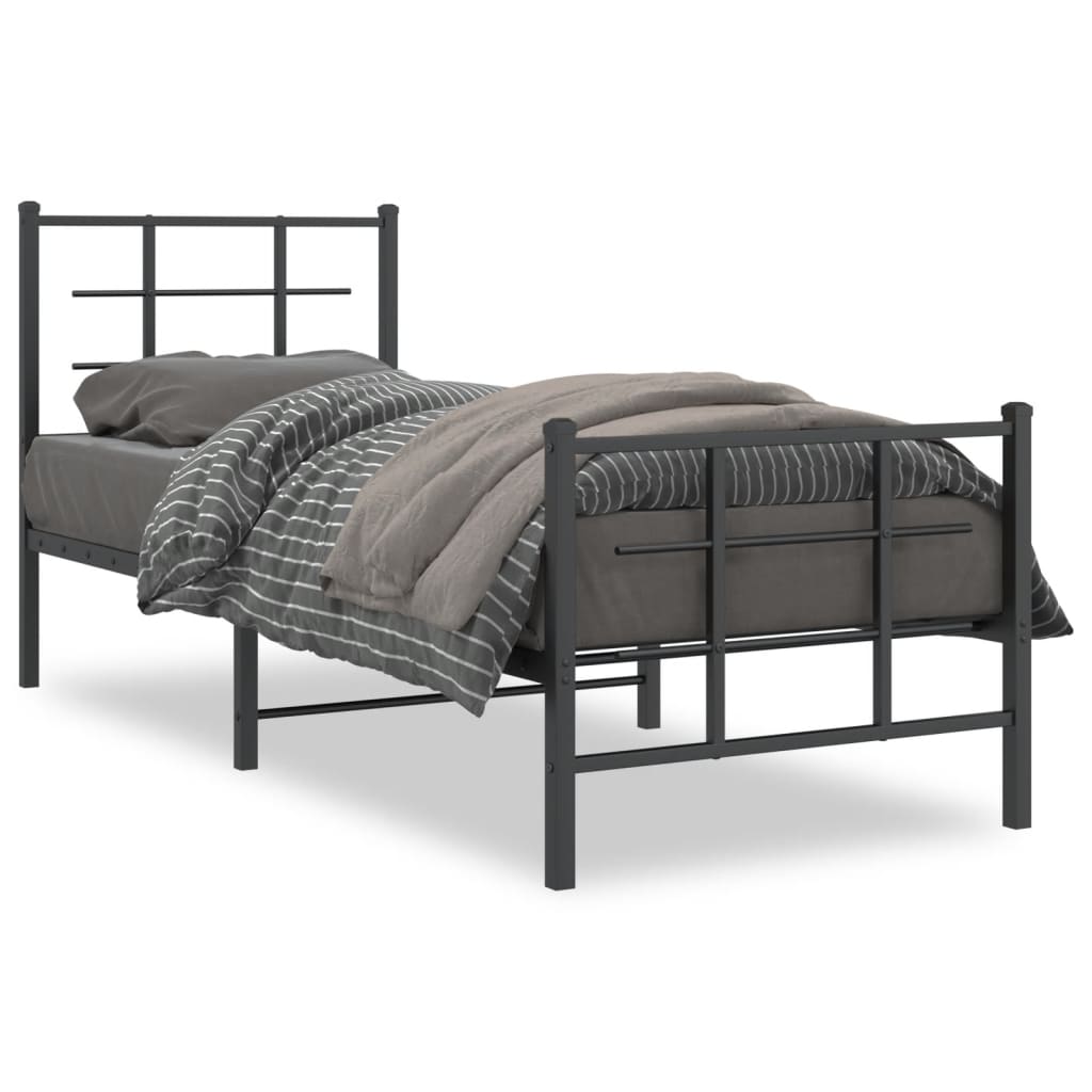 Vidaxl Metal Bed Frame with Headboard and Footboard, Black, 75X190 Cm