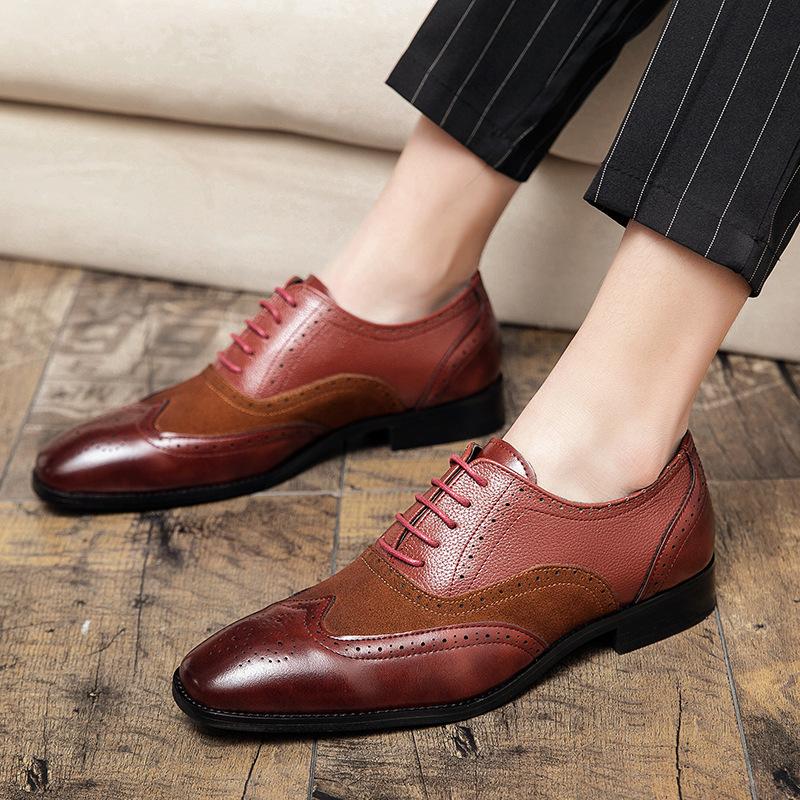Four Seasons Men's Splicing Business Casual Retro Large Size Youth Wedding Leather Shoes