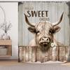 Scottish Highland Cow Shower Curtain - Farmhouse Rustic Bathroom Decor with Hooks, Western Country Animal Print
