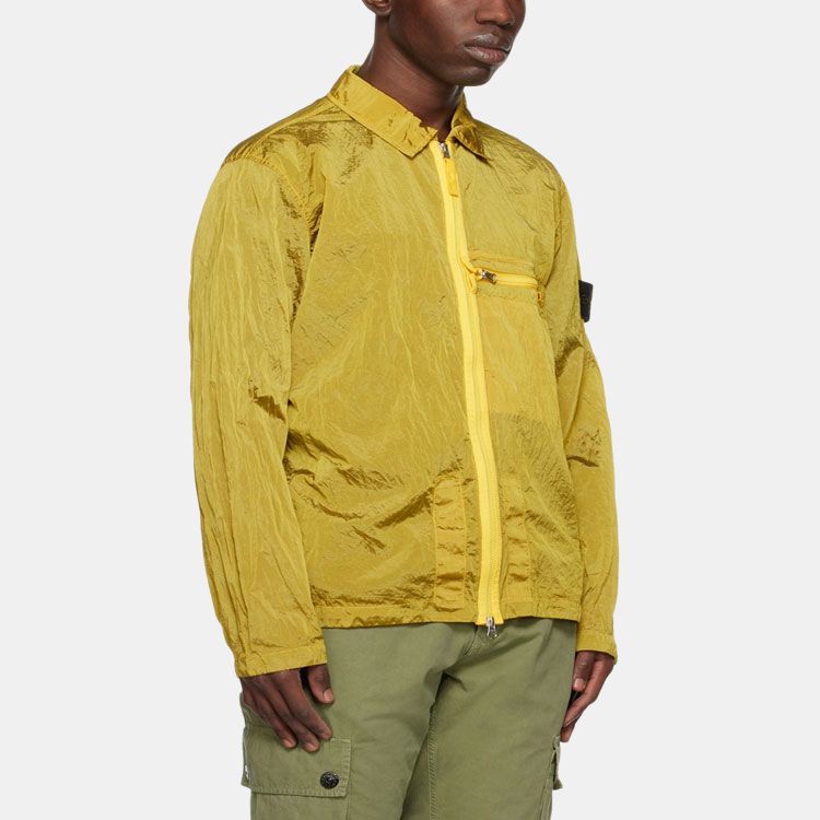 STONE ISLAND Ss23 Nylon Meta Series Solid Color Metallic Nylon Long Sleeve Zip Chest Strap Jacket Men Jackets Yellow 781510919-V0030