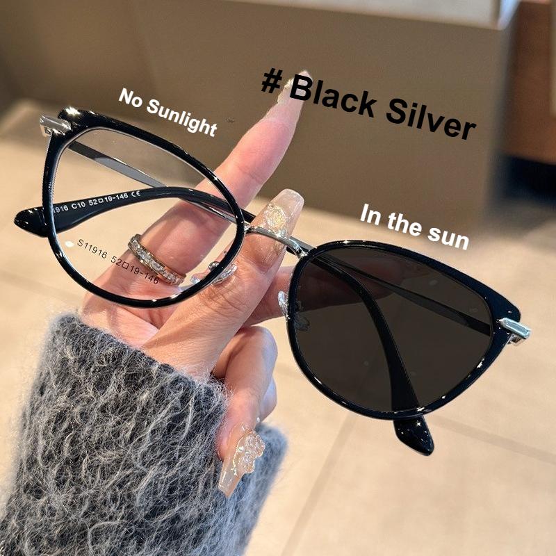 Nearsighted Eyeglasses Trendy Cat's Eye Color Changing for Women For Outdoor Use Color Changing UV Protection Goggles Myopia Eyeglasses