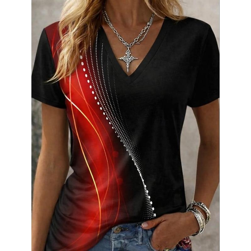 

Women s Color Block Abstract Animal Print T-Shirt, Vintage V-Neck Short Sleeve, Spring Summer Fall XL