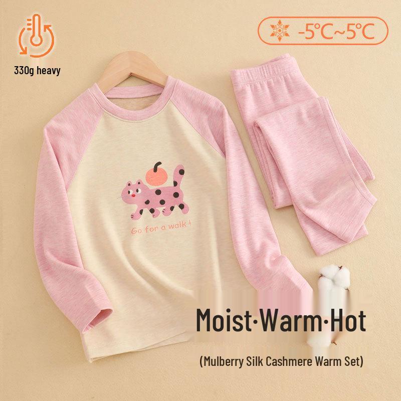 Kids  Silk Cashmere Thermal Set: Boys  Autumn Top & Pants, Girls  Winter Fleece Pajamas 130 (Recommended for 120-130cm/50-60 pounds)
