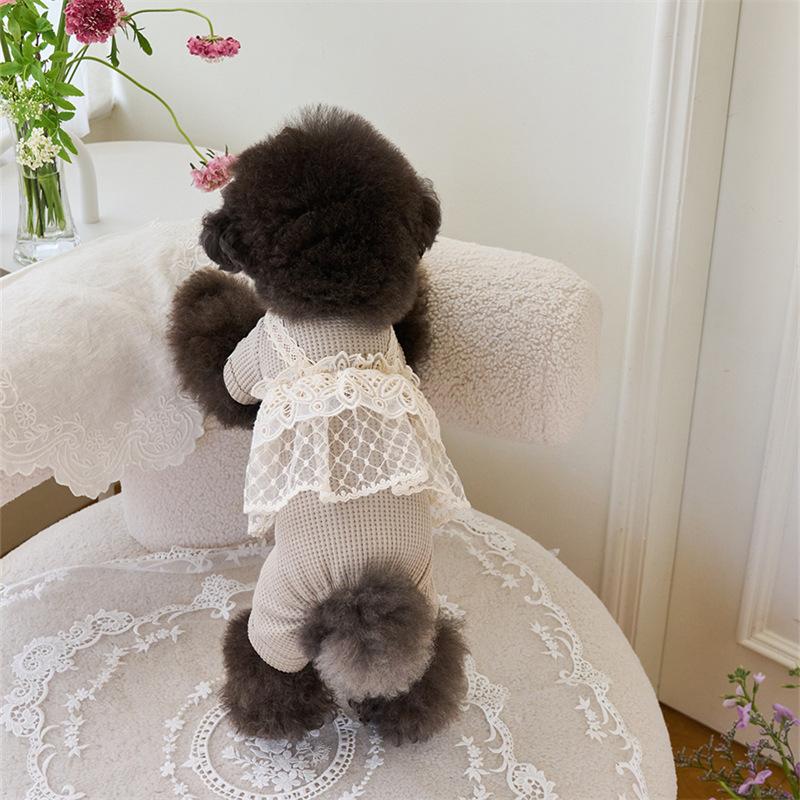Pet Spring Jumpsuit Cute Lace Camisole Puppy Teddy Cat Waffle Lace Four Legged Coat Small Dog Puppy Clothes Dog Pajamas