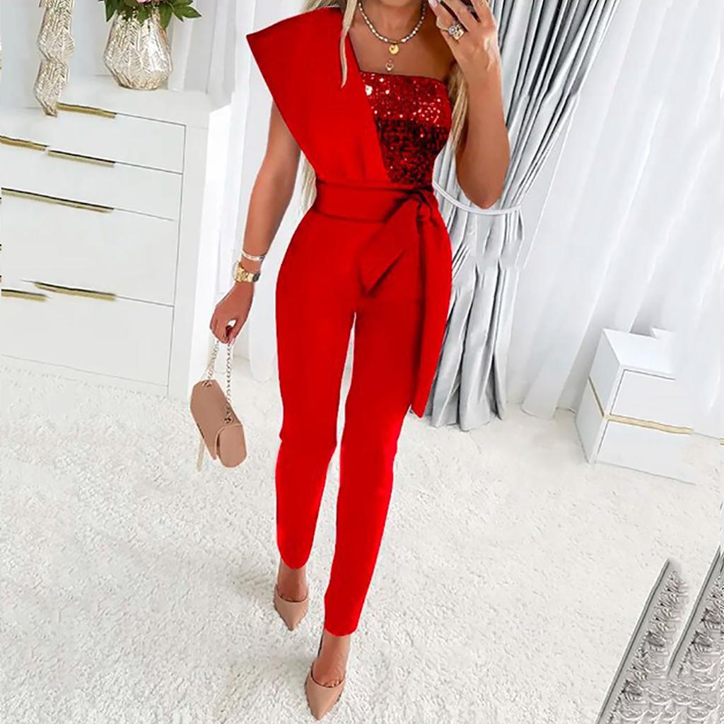 Tuta Intera Donna Senza Maniche Scollo Quadrato - Stampa Lettere, Slim Fit